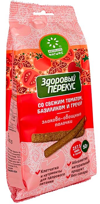 Палочки ЗДОРОВЫЙ ПЕРЕКУС с томатом базиликом и гречей 50г