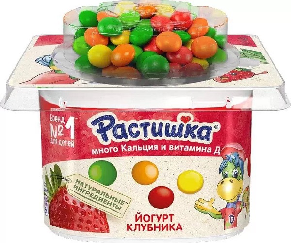 Йогурт РАСТИШКА клубника и злаковое драже в цветной глазури бзмж 3% 116г
