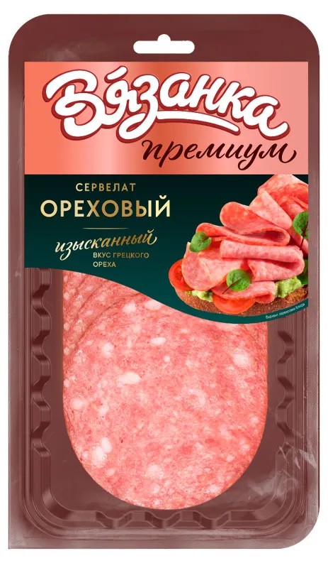 Сервелат ВЯЗАНКА Ореховый нарезка п/к 90г