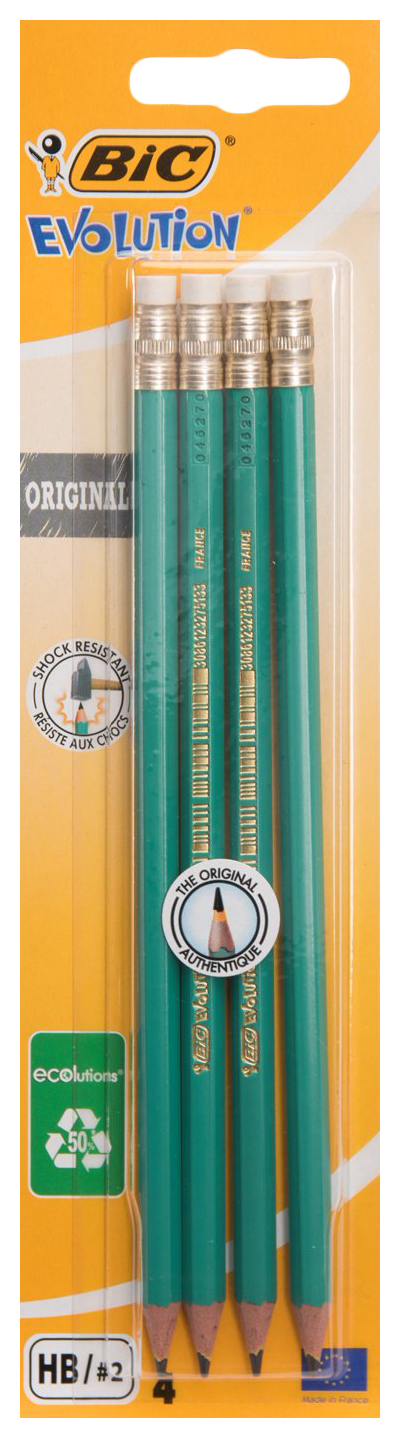 Карандаш БИК Эволюшен с ластиком 4шт