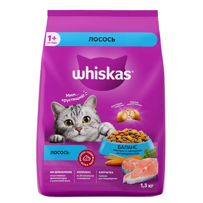 Корм для кошек ВИСКАС Подушечки с лососем с паштетом 1.3кг