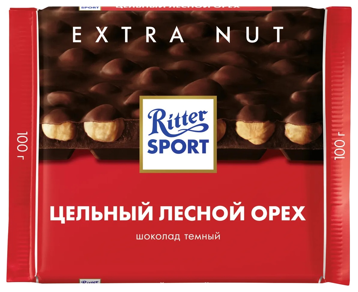 Шоколад РИТТЕР СПОРТ Экстранат горький с цельным фундуком 100г