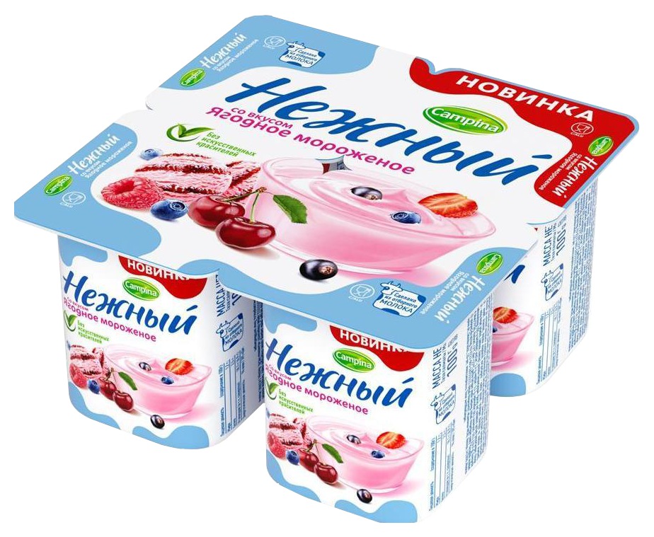 Йогуртный продукт КАМПИНА Нежный со вкусом ягодного мороженого бзмж 1.2% 100г