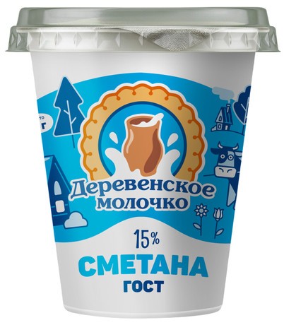 Сметана ДЕРЕВЕНСКОЕ МОЛОЧКО бзмж 15% стакан 300г