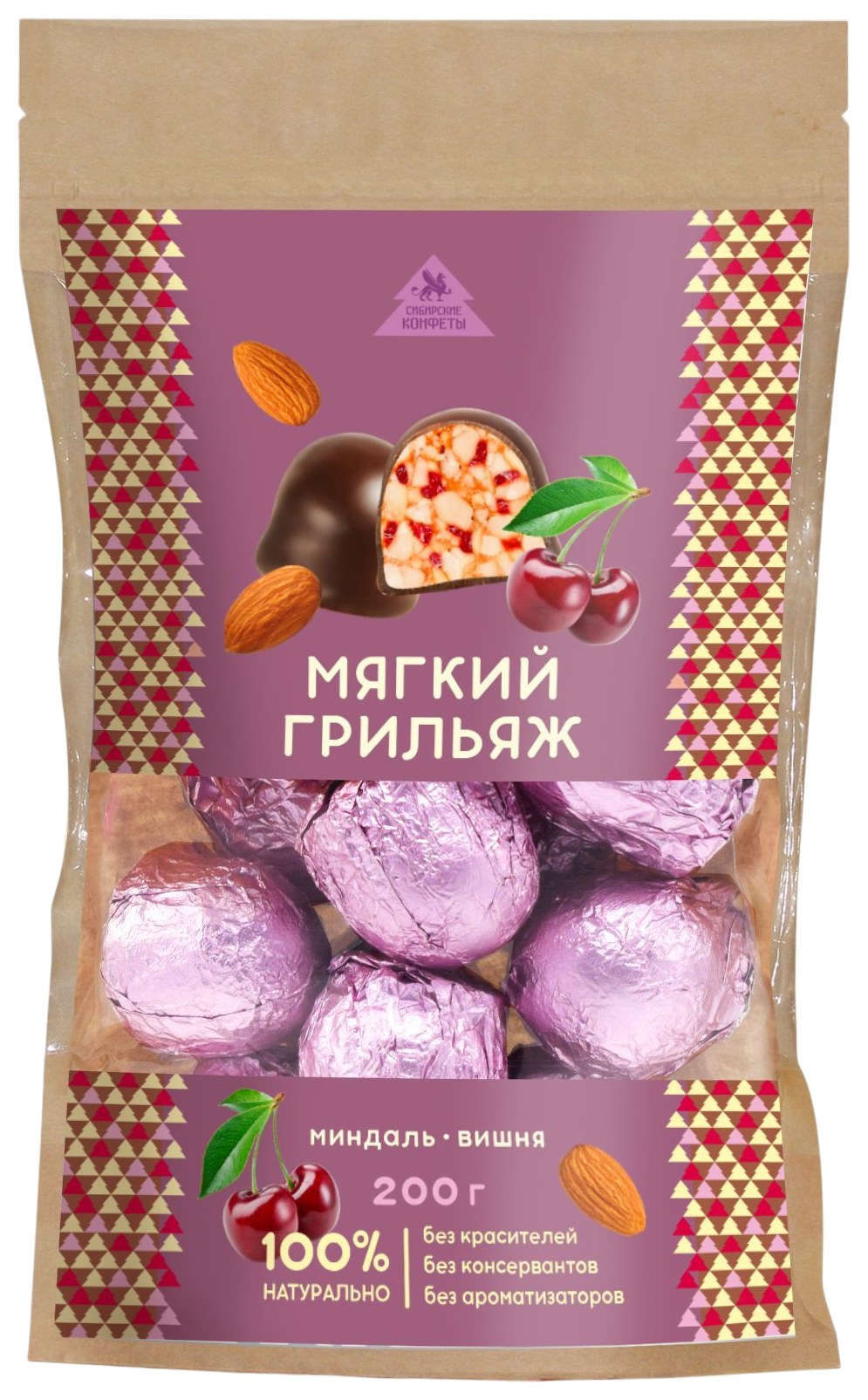 Набор конфет СИБИРСКИЙ КЕДР Грильяж с миндалем и вишней 200г