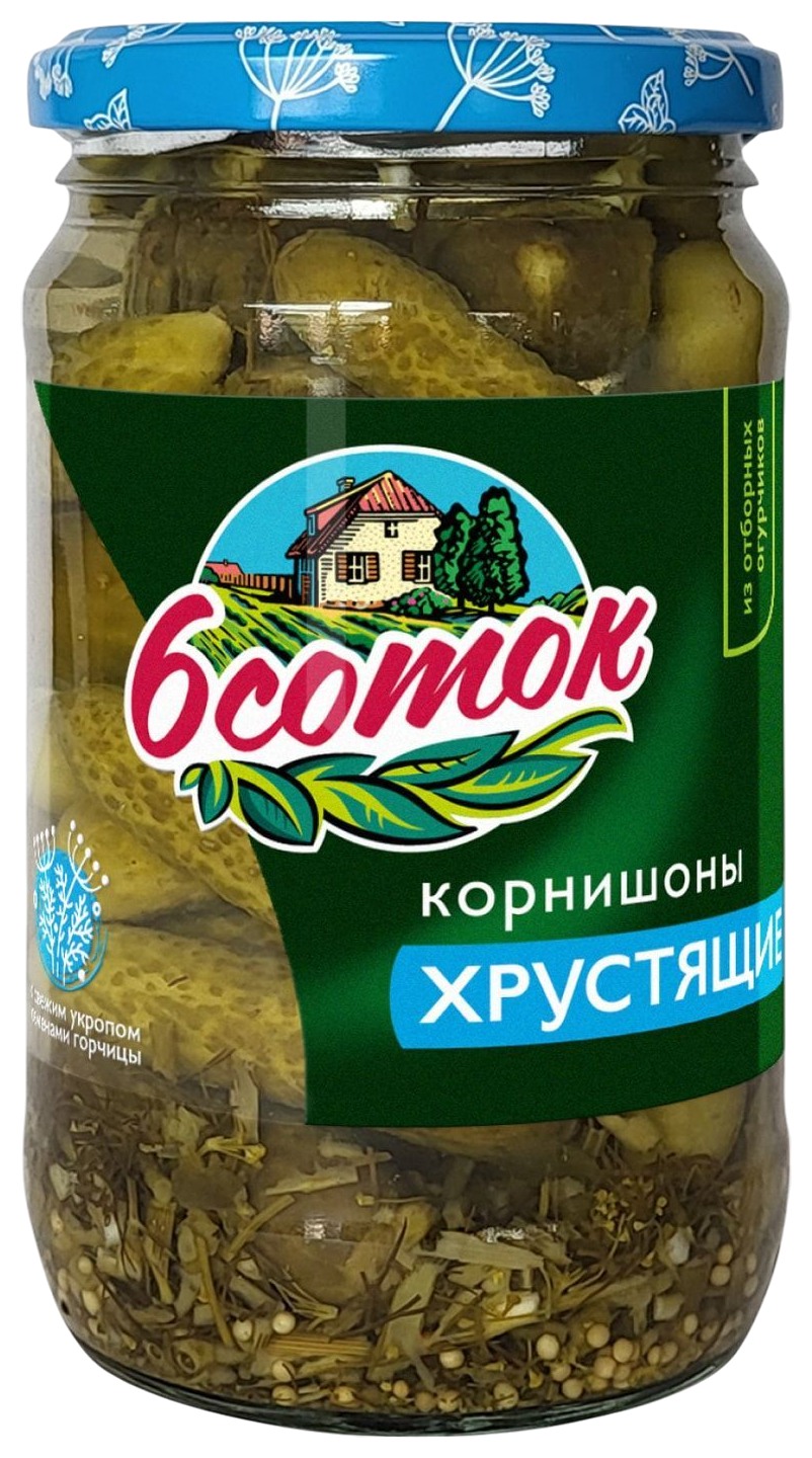 Огурцы ШЕСТЬ СОТОК корнишоны хрустящие ст/б 350мл