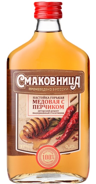 Настойка СМАКОВНИЦА Медовая с перчиком горькая 37% ст/б 0.25л