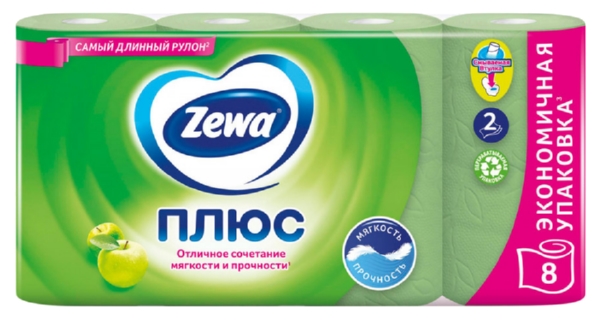 Туалетная бумага ЗЕВА Плюс Яблоко 2сл 8рул