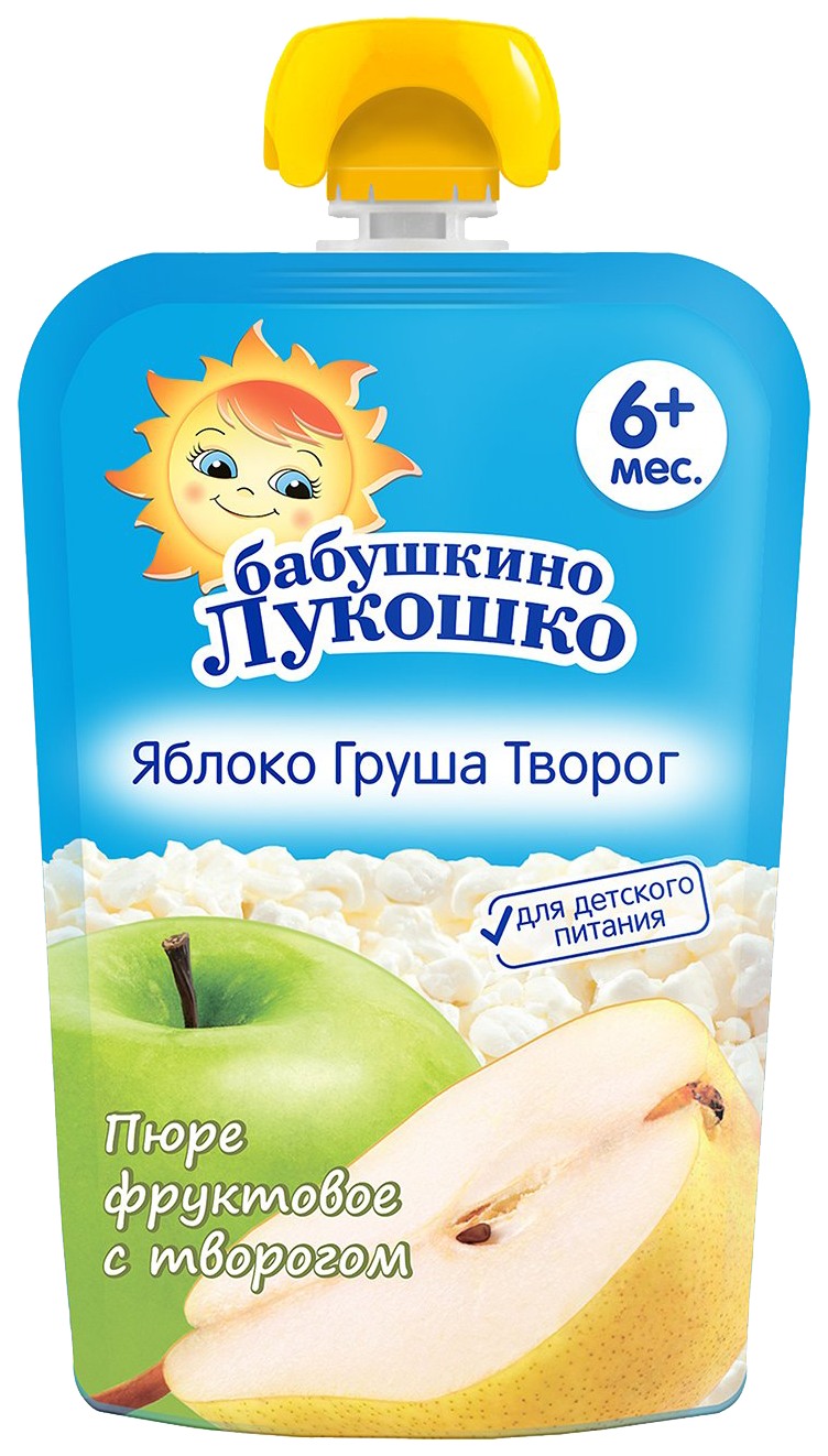 Пюре БАБУШКИНО ЛУКОШКО яблоко груша творог бзмж м/у 90г