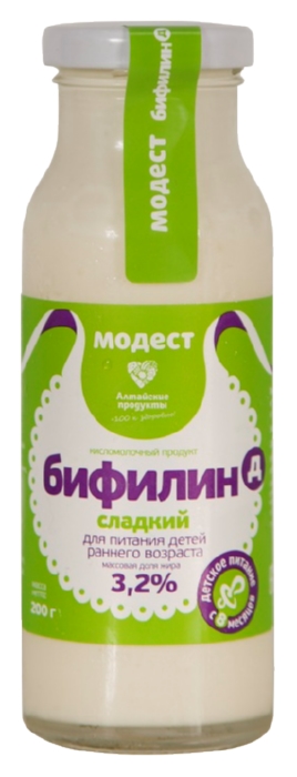 Молоко МОДЕСТ Детское Бифилин-Д сладкий бзмж 3.2% ст/б 200мл