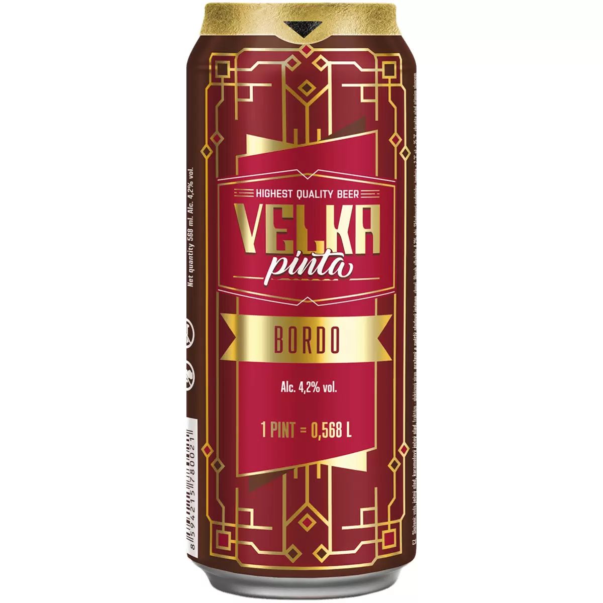 Пиво ВЕЛКА ПИНТА Бордо темное пастер 4.2% ж/б 0.568л