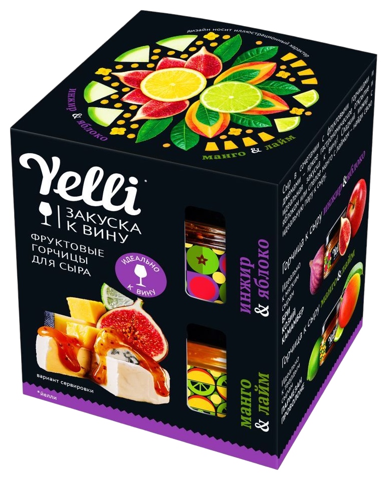 Закуска к вину ЙЕЛЛИ Горчица для сыра инжир яблоко манго лайм ст/б 100г
