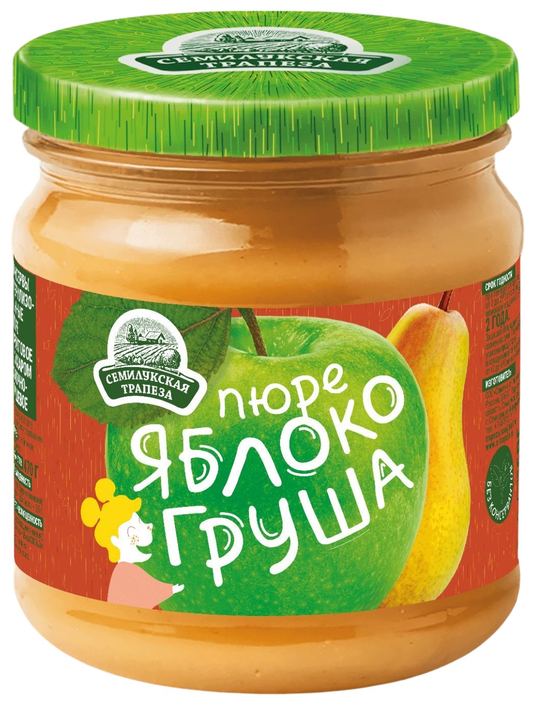 Пюре фруктовое СЕМИЛУКСКАЯ ТРАПЕЗА яблоко-груша ст/б 470г