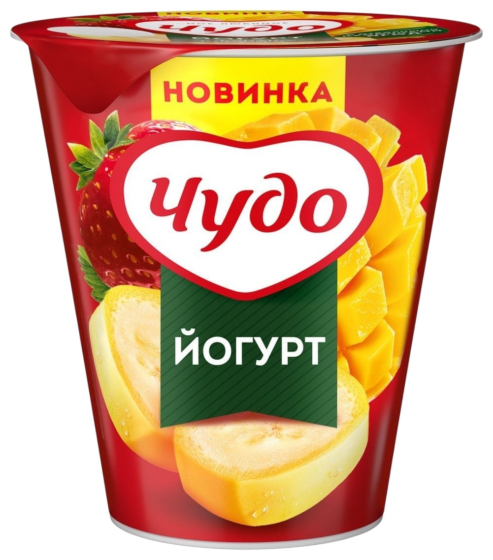 Йогурт ЧУДО банан клубника манго бзмж 2% 290г