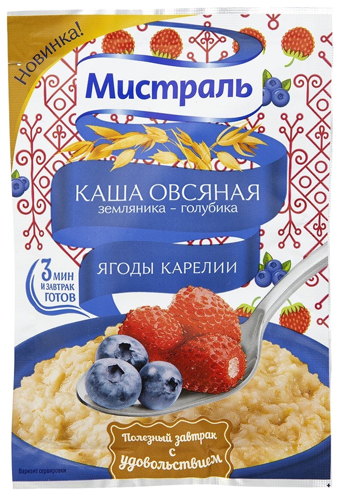 Каша овсяная МИСТРАЛЬ ягоды Карелии земляника голубика м/у 40г