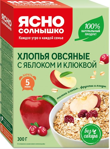 Хлопья ЯСНО СОЛНЫШКО овсяные клюква яблоко карт/уп 300г