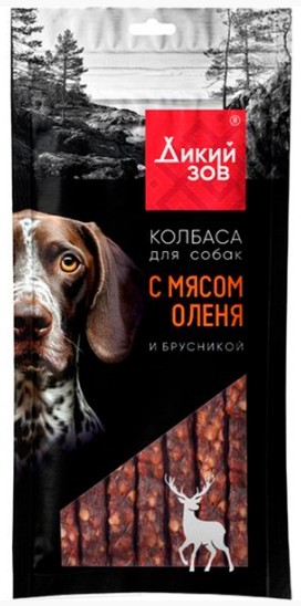 Лакомство для собак ДИКИЙ ЗОВ Колбаса с мясом оленя и брусникой 85г