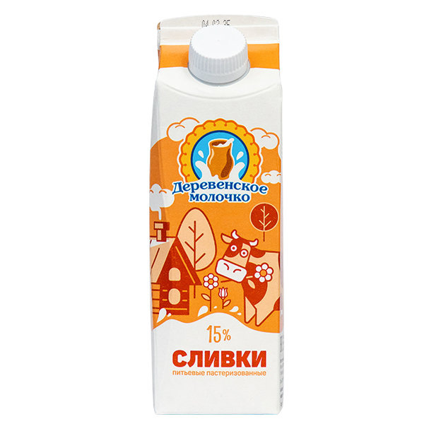 Сливки ДЕРЕВЕНСКОЕ МОЛОЧКО пастер бзмж 15% пюр/пак 450г