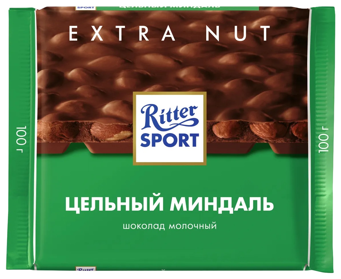 Шоколад РИТТЕР СПОРТ Экстранат молочный с цельным миндалем 100г
