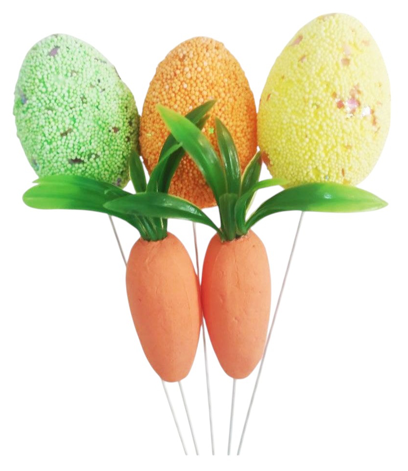 Декор пасхальный СФЕРА 3шт яйца на палке+2шт морковки 6см арт.3-0739-3