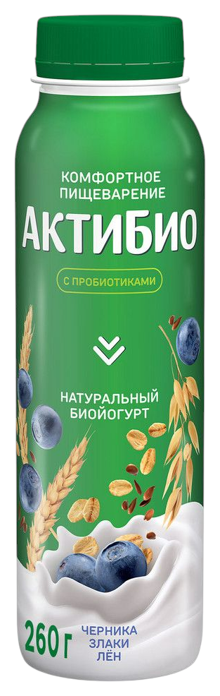 Биойогурт АКТИБИО черника злаки лен бзмж 1.6% 260г