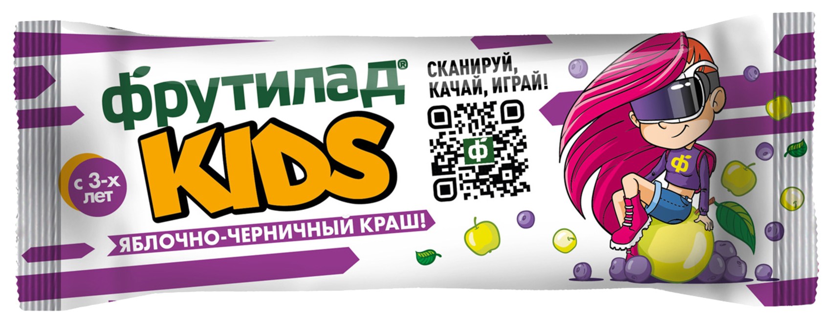 Батончик ФРУТИЛАД КИДС Яблочно-черничный краш 25г
