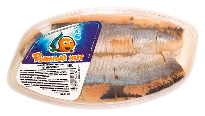 Сельдь РЫБНЫЙ ХИТ филе-кусочки подкопченные в масле с/с 150г