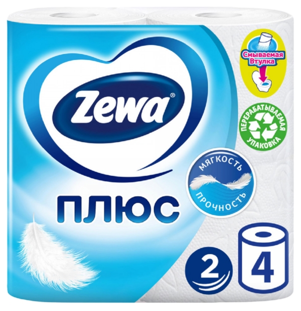 Туалетная бумага ЗЕВА Плюс белая 2сл 4рул