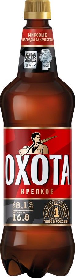Пиво ОХОТА крепкое светлое 8.1% пэт 1.2л