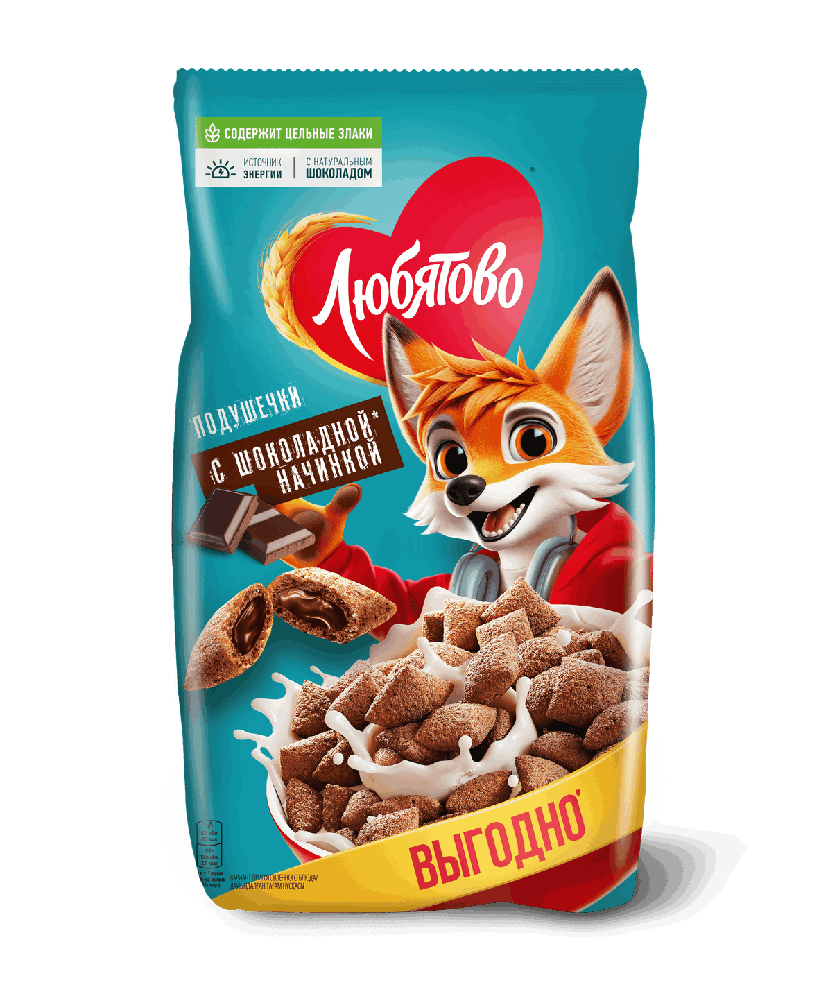 Завтрак ЛЮБЯТОВО Подушечки с шоколадной начинкой м/у 500г