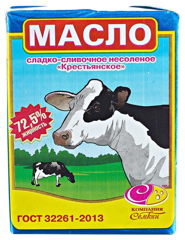 Масло сладко-сливочное СЕМКИН Крестьянское несоленое бзмж 72.5% 300г