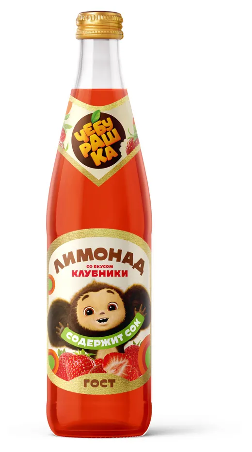 Газ.напиток ЧЕБУРАШКА Лимонад со вкусом клубники ст/б 0.45л