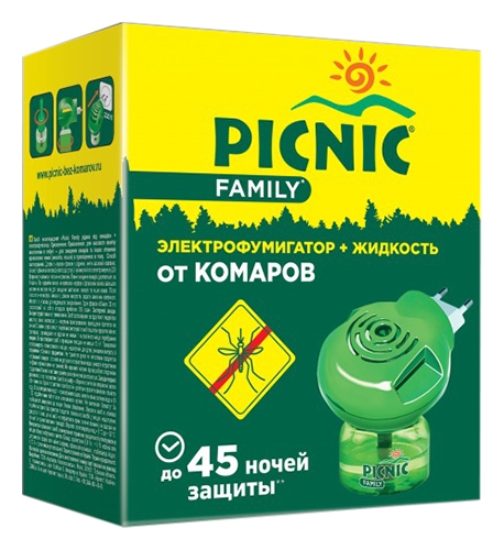 Электрофумигатор ПИКНИК Фэмили жидкость от комаров 45 ночей 30мл