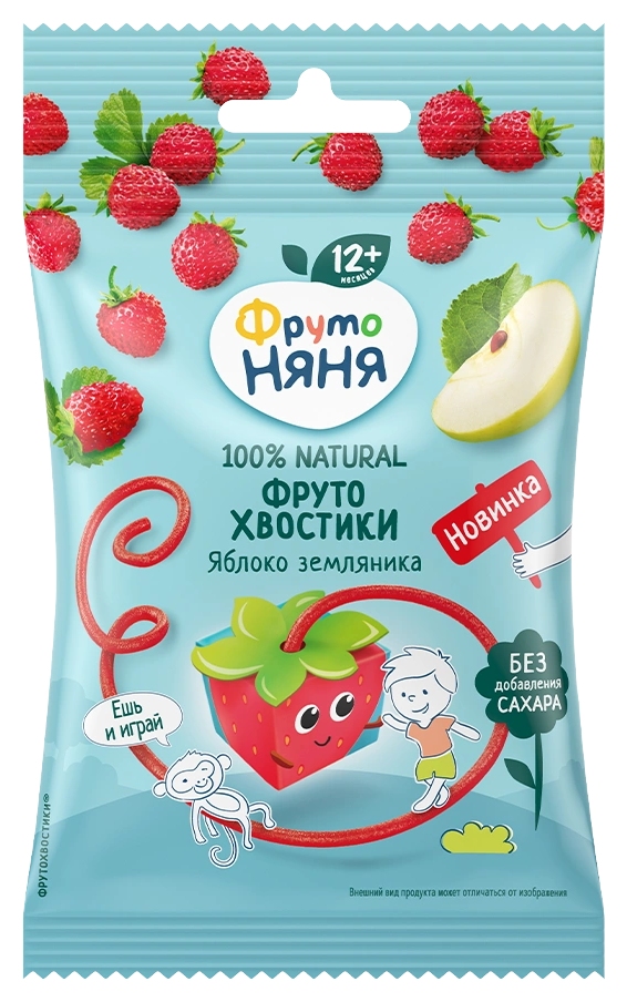 Фруктовые кусочки ФРУТОНЯНЯ ФрутоХвостики яблоко-земляника м/у 15г