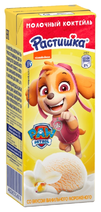Коктейль молочный РАСТИШКА со вкусом ванильного мороженого бзмж 2% 210мл
