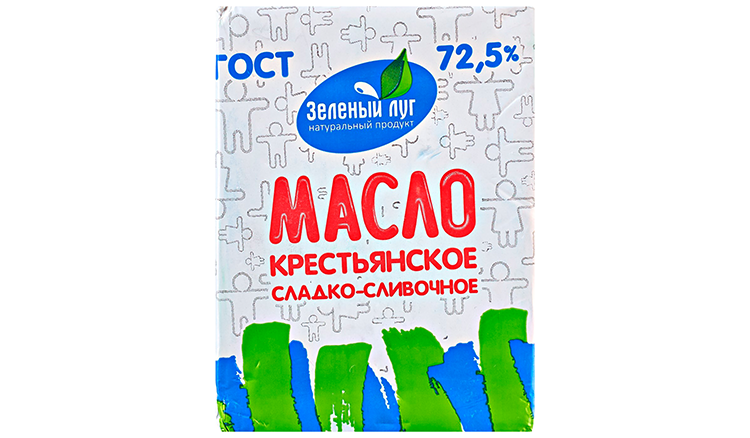 Масло сладко-сливочное ЗЕЛЕНЫЙ ЛУГ несоленое бзмж 72.5% 180г