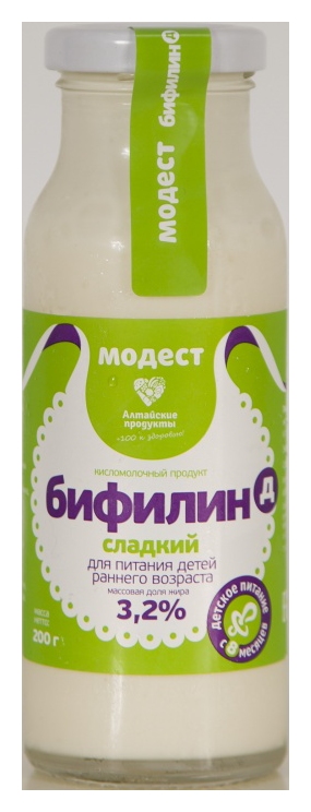 Молоко МОДЕСТ Детское Бифилин-Д сладкий бзмж 3.2% ст/б 200мл