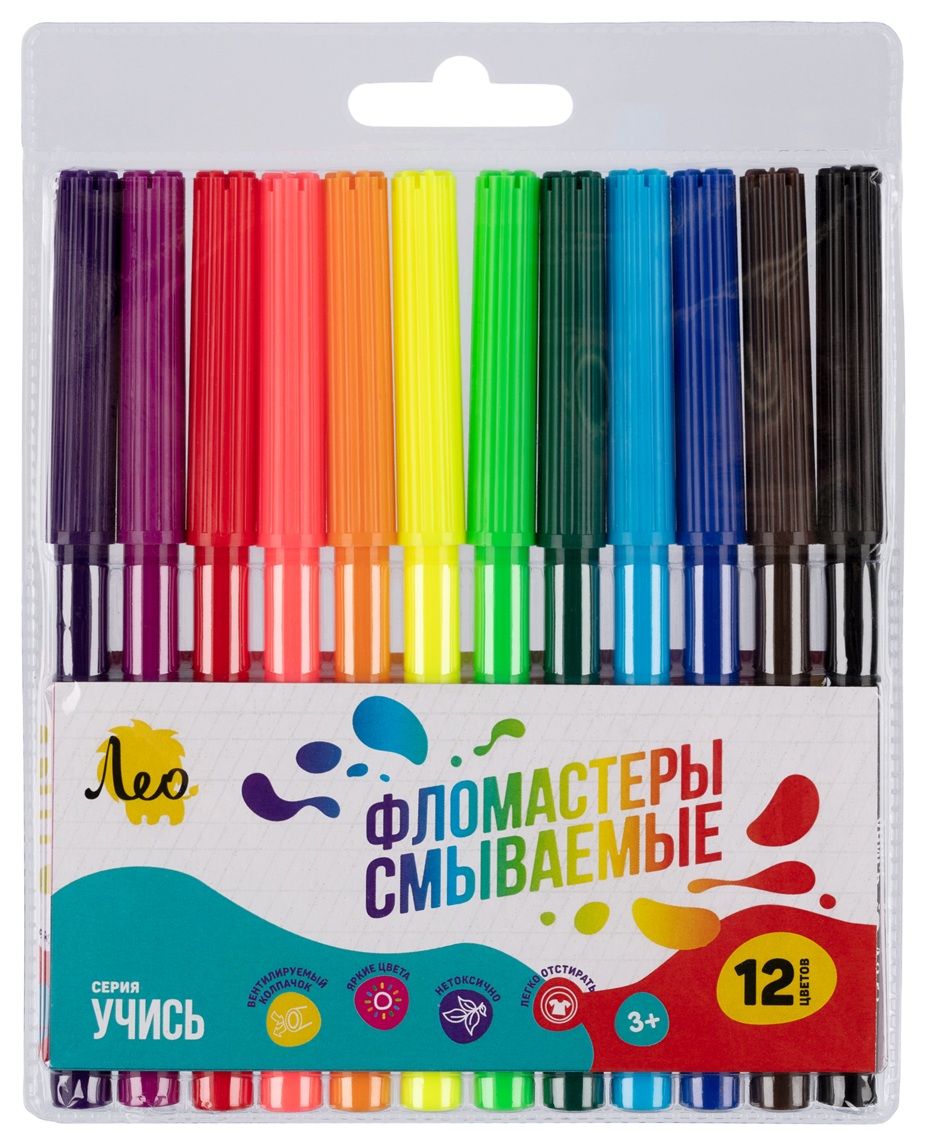 Фломастеры ЛЕО Учись смываемые 12цв арт.LSFP-12