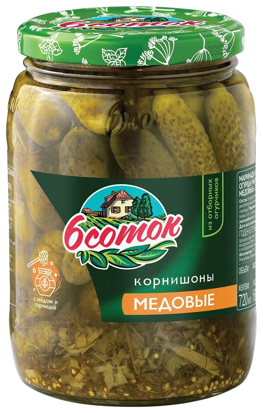 Огурцы ШЕСТЬ СОТОК корнишоны медовые ст/б 720г