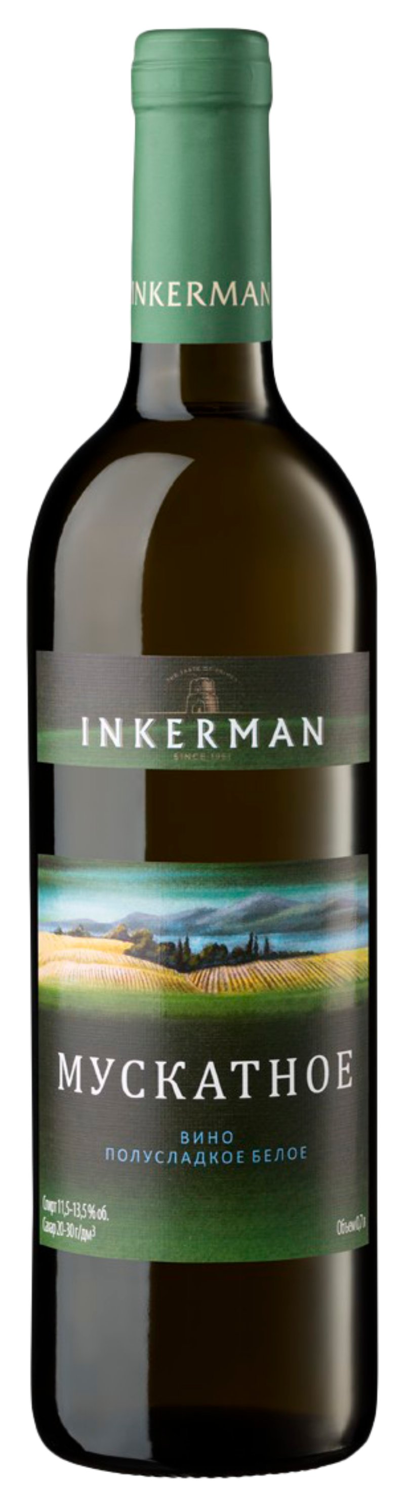 Вино ИНКЕРМАН Мускатное белое п/сл 11.5-13.5% ст/б 0.7л