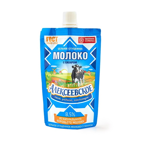 Сгущенное молоко АЛЕКСЕЕВСКОЕ цельное с сахаром бзмж 8.5% д/пак 100г