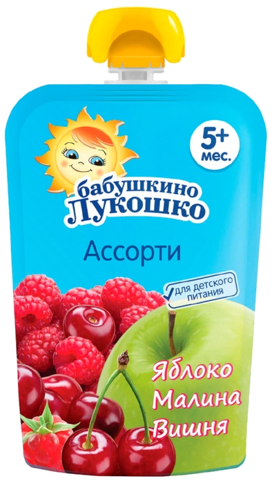 Пюре БАБУШКИНО ЛУКОШКО яблоко малина вишня м/у 90г