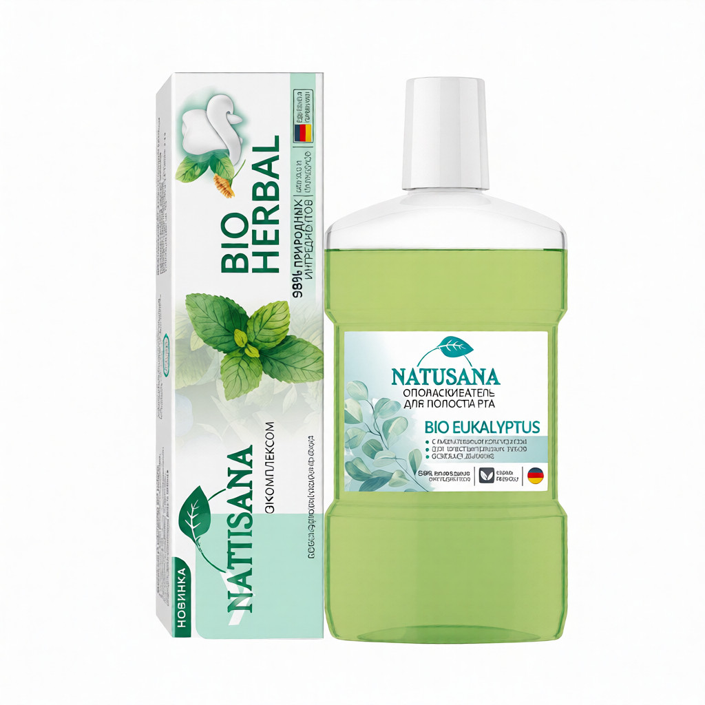 Ополаскиватель НАТУСАНА Био эвкалиптус 475мл+Зубная паста НАТУСАНА Био хербл 100мл