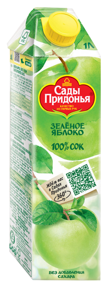 Сок САДЫ ПРИДОНЬЯ зеленое яблоко осветленное без сахара 1л