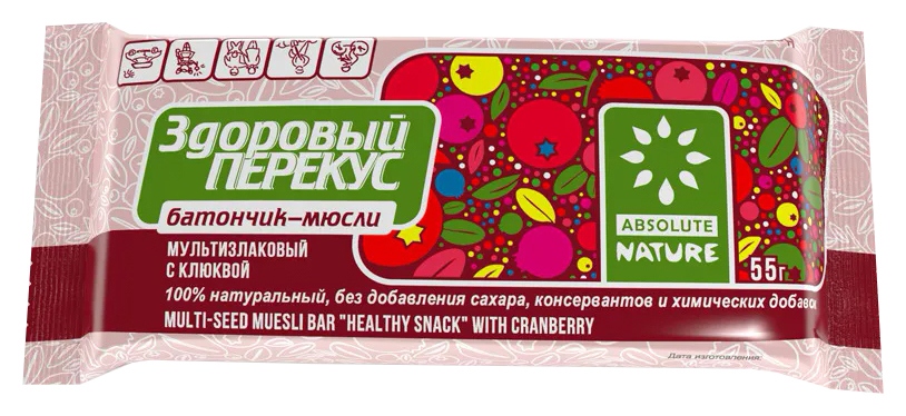Батончик ЗДОРОВЫЙ ПЕРЕКУС с клюквой 55г