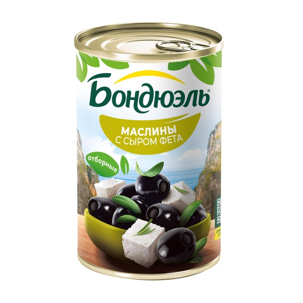 Маслины БОНДЮЭЛЬ с сыром по-гречески ж/б 314мл