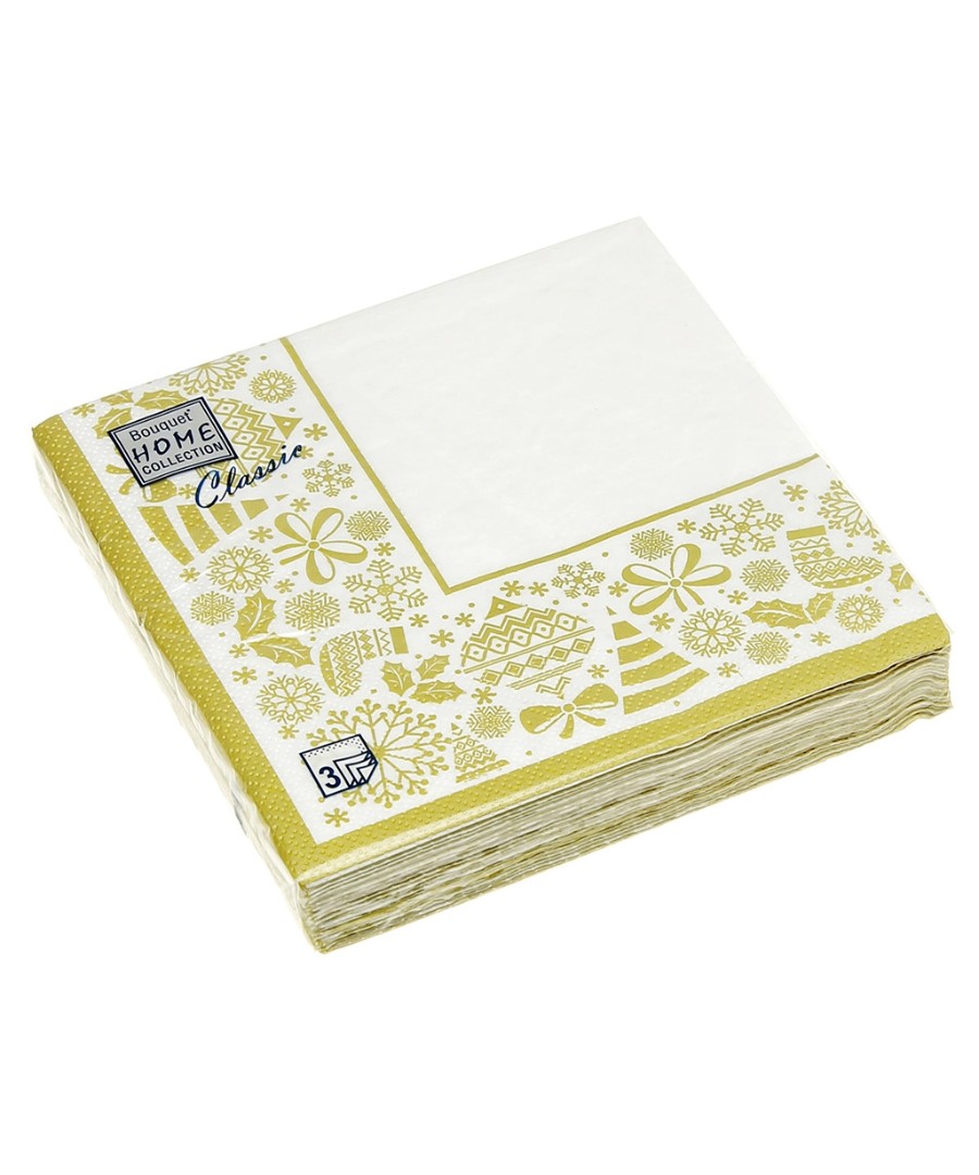 Салфетки ХОУМ КОЛЛЕКШН Новогодняя скатерть золото на белом 33*33см 3сл 20л
