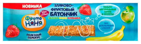 Злаково-фруктовый батончик ФРУТОНЯНЯ яблоко банан клубника 25г