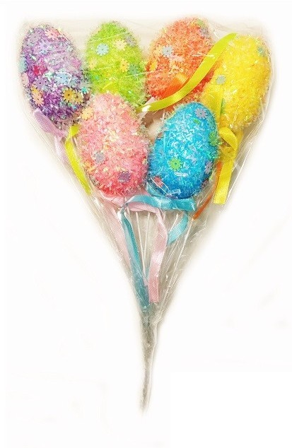 Декор пасхальный СФЕРА Яйца на палочке с цветочками 6см 6шт арт.3-0889