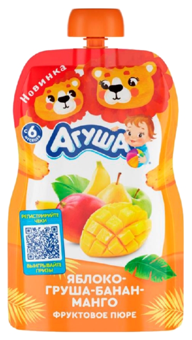 Пюре АГУША яблоко груша банан манго м/у 90г